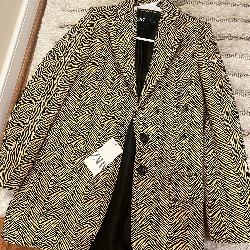 Yellow and Black Animal Print Zara Blazer